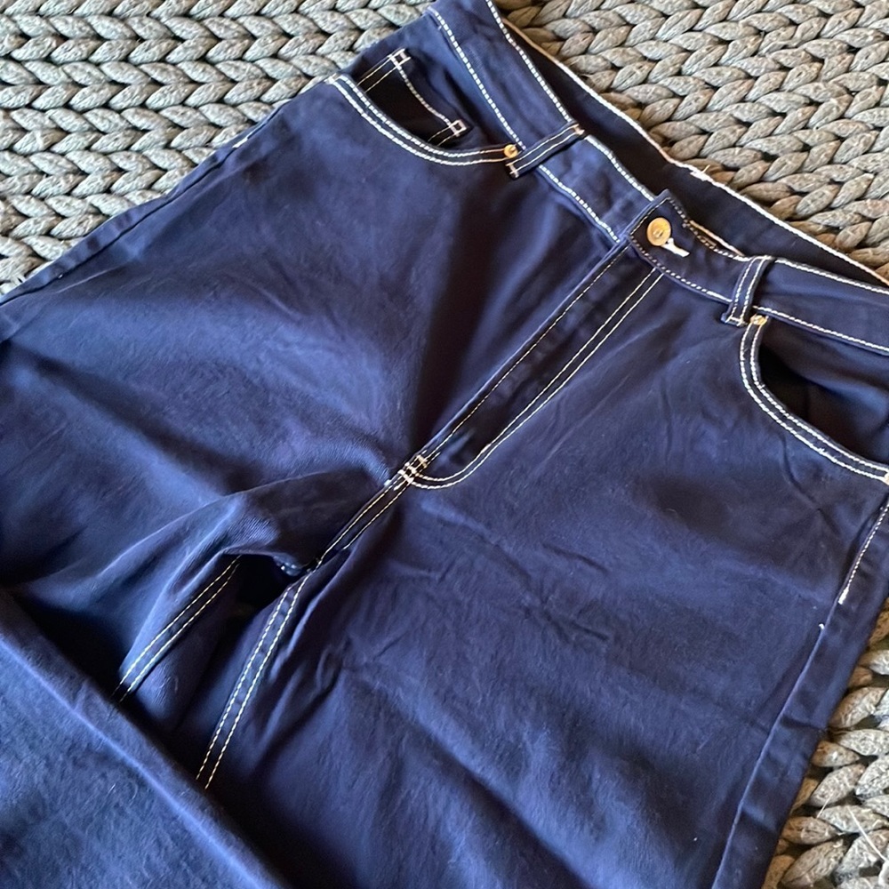 H&M navy jeans with white stitching